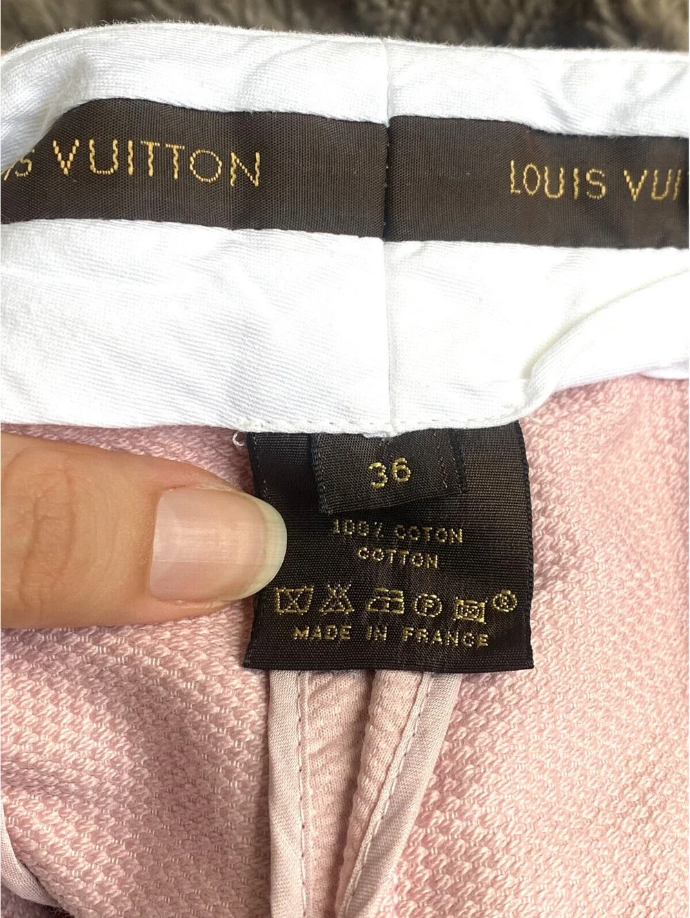 Vintage Louis Vuitton FR-36 Pink Cotton Textured Tailored Trousers Pants